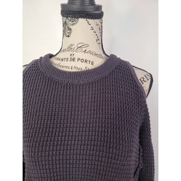 Free People Thermal Top XS Moonshine Cold Shoulder Sweater Grunge Distressed Hem - Picture 3 of 9